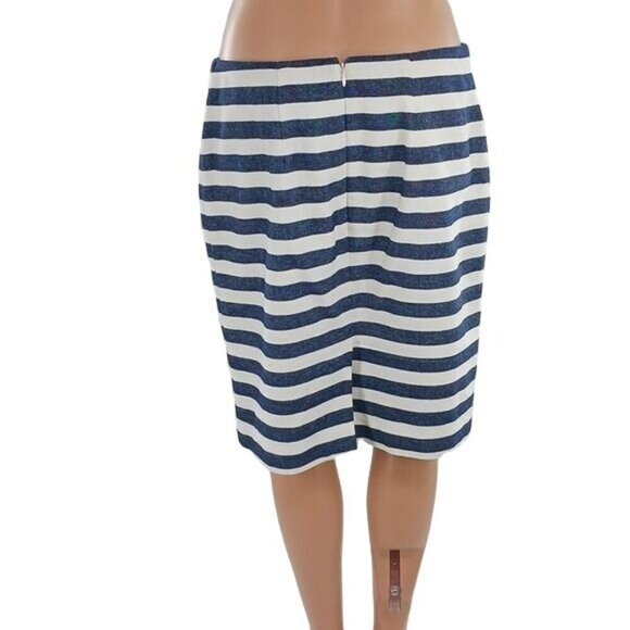 LOFT Pencil Skirt  Womens Size 8P Navy White Striped Linen Blend Casual Workwear - Picture 5 of 7